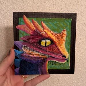 “Dragon eyes” original mini acrylic painting on wood 5x5”
